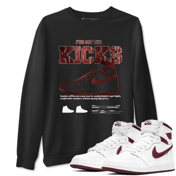 1s Metallic Burgundy shirts to match jordans I've Got The Kicks sneaker match tees Air Jordan 1 Metallic Burgundy SNRT Sneaker Tees streetwear brand Black 1 unisex cotton tee
