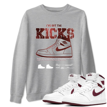 1s Metallic Burgundy shirts to match jordans I've Got The Kicks sneaker match tees Air Jordan 1 Metallic Burgundy SNRT Sneaker Tees streetwear brand Heather Grey 1 unisex cotton tee