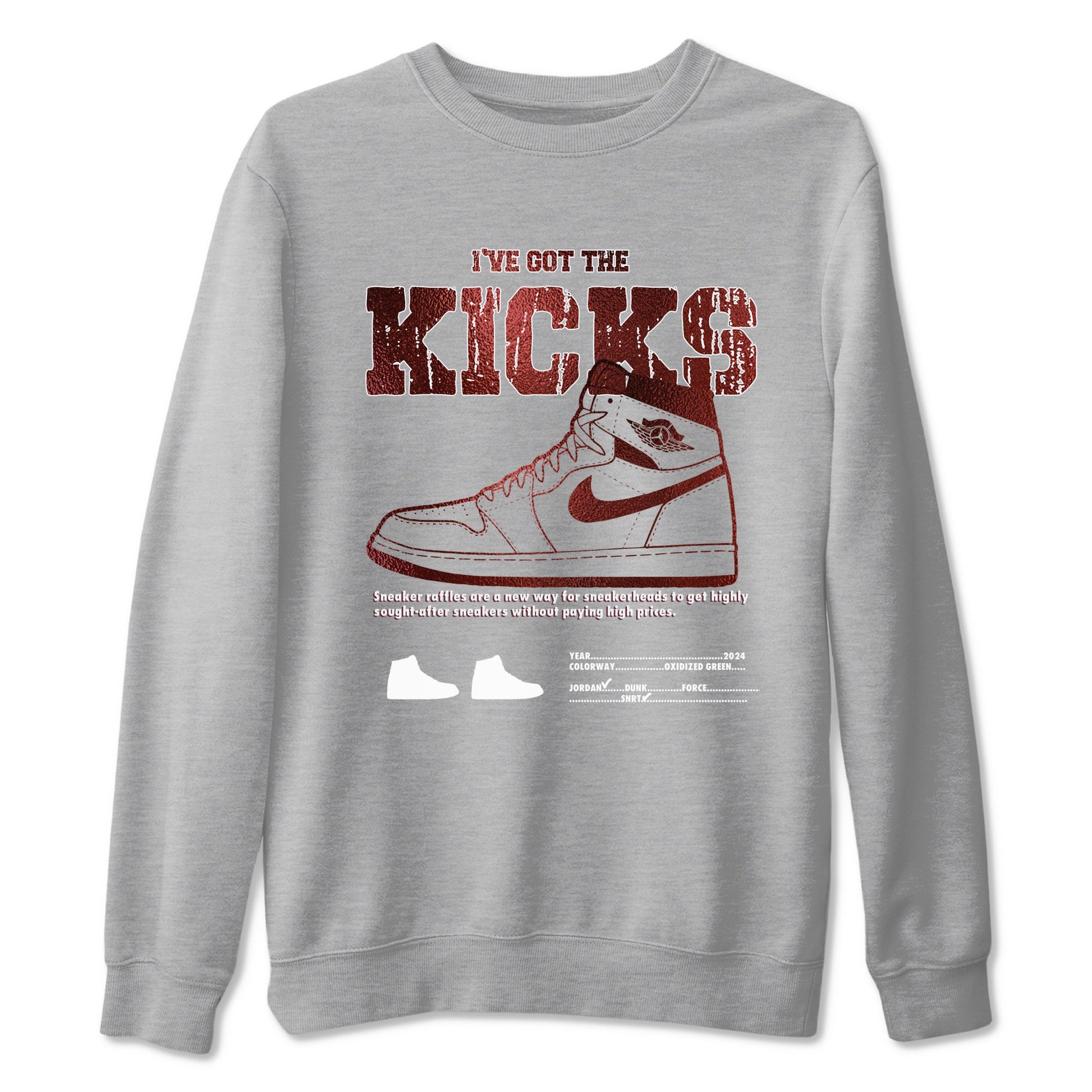 1s Metallic Burgundy shirts to match jordans I've Got The Kicks sneaker match tees Air Jordan 1 Metallic Burgundy SNRT Sneaker Tees streetwear brand Heather Grey 2 unisex cotton tee