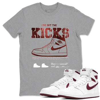 1s Metallic Burgundy shirts to match jordans I've Got The Kicks sneaker match tees Air Jordan 1 Metallic Burgundy SNRT Sneaker Tees streetwear brand Heather Grey 1 unisex cotton tee