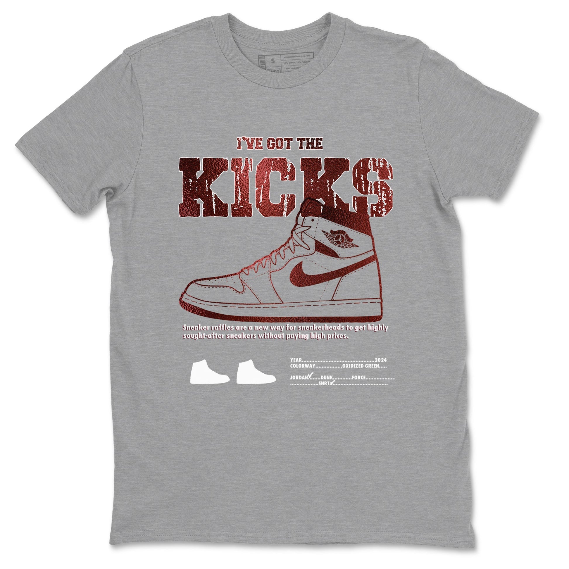 1s Metallic Burgundy shirts to match jordans I've Got The Kicks sneaker match tees Air Jordan 1 Metallic Burgundy SNRT Sneaker Tees streetwear brand Heather Grey 2 unisex cotton tee