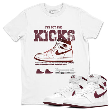 1s Metallic Burgundy shirts to match jordans I've Got The Kicks sneaker match tees Air Jordan 1 Metallic Burgundy SNRT Sneaker Tees streetwear brand White 1 unisex cotton tee