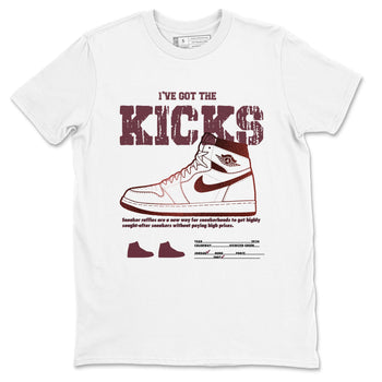 1s Metallic Burgundy shirts to match jordans I've Got The Kicks sneaker match tees Air Jordan 1 Metallic Burgundy SNRT Sneaker Tees streetwear brand White 2 unisex cotton tee