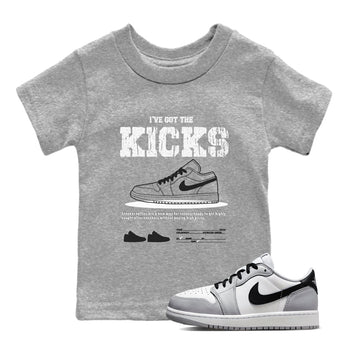 AJ1 Wolf Grey shirts to match jordans I've Got the Kicks sneaker match tees Air Jordan 1 Wolf Grey SNRT Sneaker Tees streetwear brand Baby and Youth Heather Grey 1 cotton tee