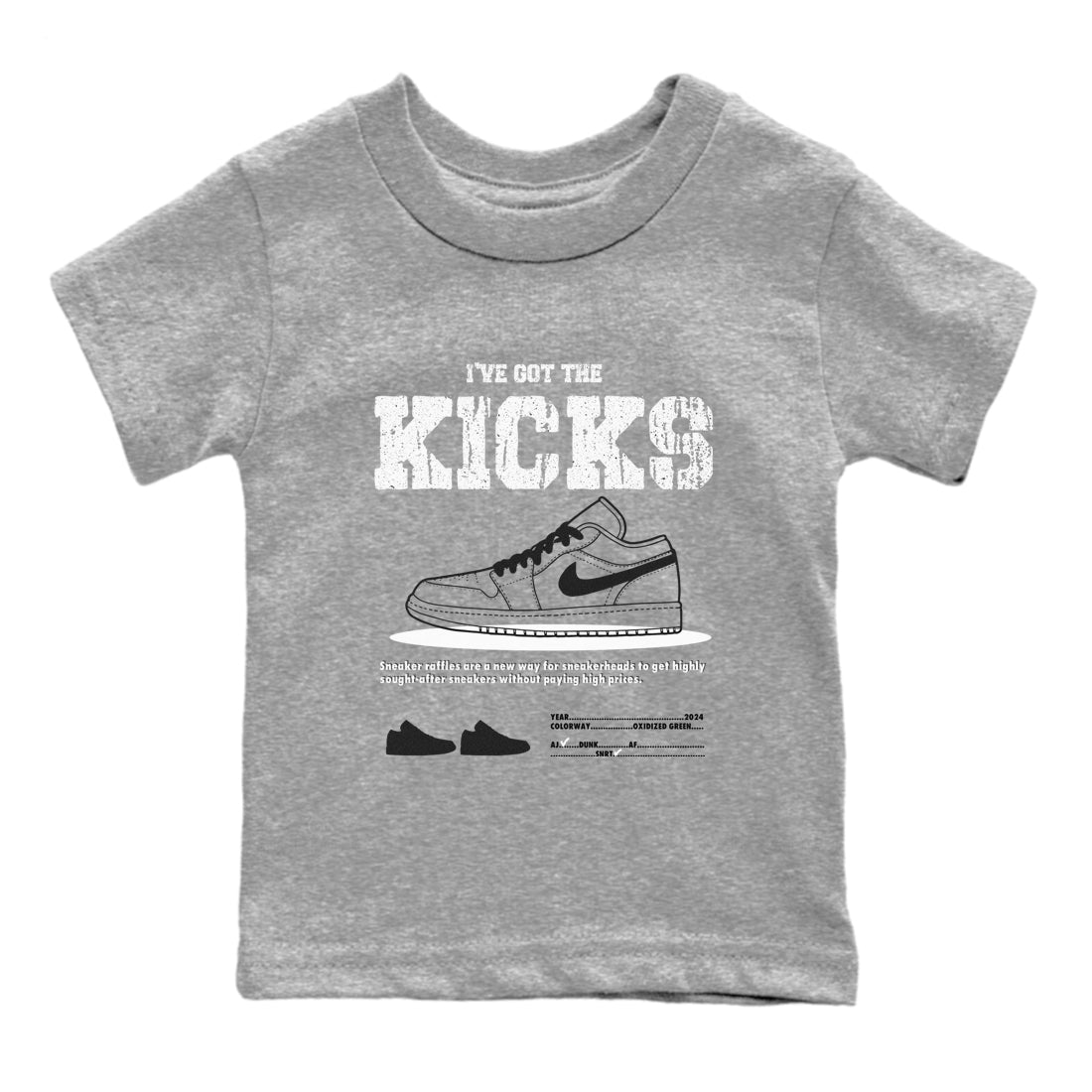 AJ1 Wolf Grey shirts to match jordans I've Got the Kicks sneaker match tees Air Jordan 1 Wolf Grey SNRT Sneaker Tees streetwear brand Baby and Youth Heather Grey 2 cotton tee