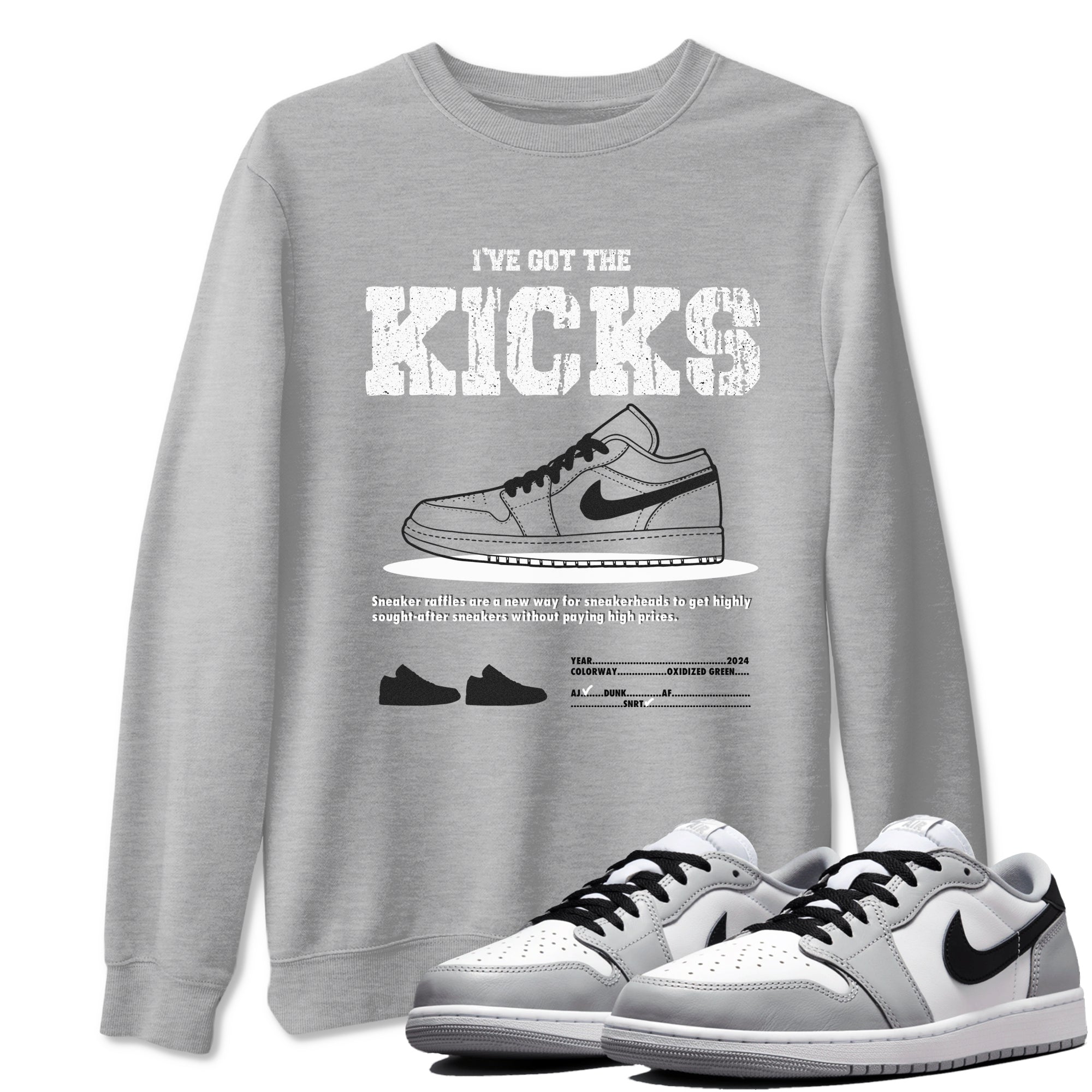 AJ1 Wolf Grey shirts to match jordans I've Got the Kicks sneaker match tees Air Jordan 1 Wolf Grey SNRT Sneaker Tees streetwear brand Heather Grey 1 unisex cotton tee