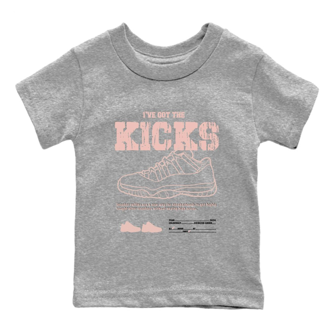 11s Legend Pink shirts to match jordans I've Got The Kicks sneaker match tees Air Jordan 11 Legend Pink SNRT Sneaker Tees streetwear brand Baby and Youth Heather Grey 2 cotton tee