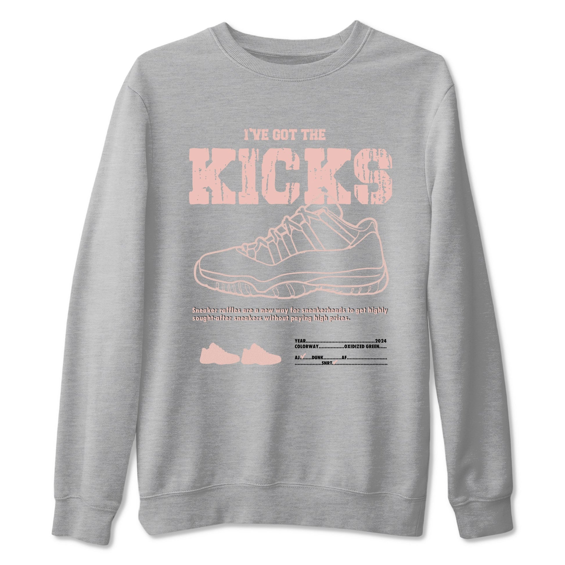 11s Legend Pink shirts to match jordans I've Got The Kicks sneaker match tees Air Jordan 11 Legend Pink SNRT Sneaker Tees streetwear brand Heather Grey 2 unisex cotton tee