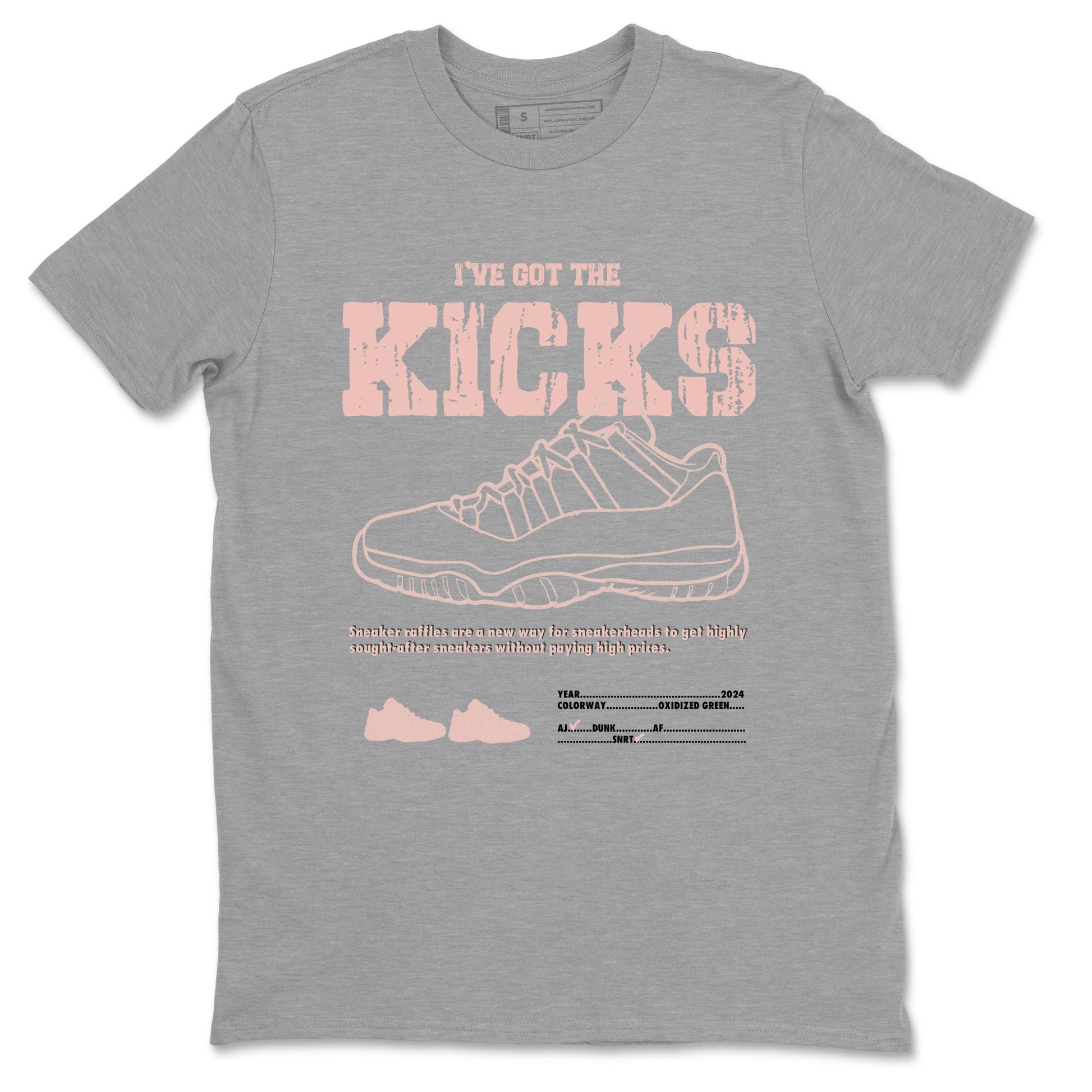 11s Legend Pink shirts to match jordans I've Got The Kicks sneaker match tees Air Jordan 11 Legend Pink SNRT Sneaker Tees streetwear brand Heather Grey 2 unisex cotton tee