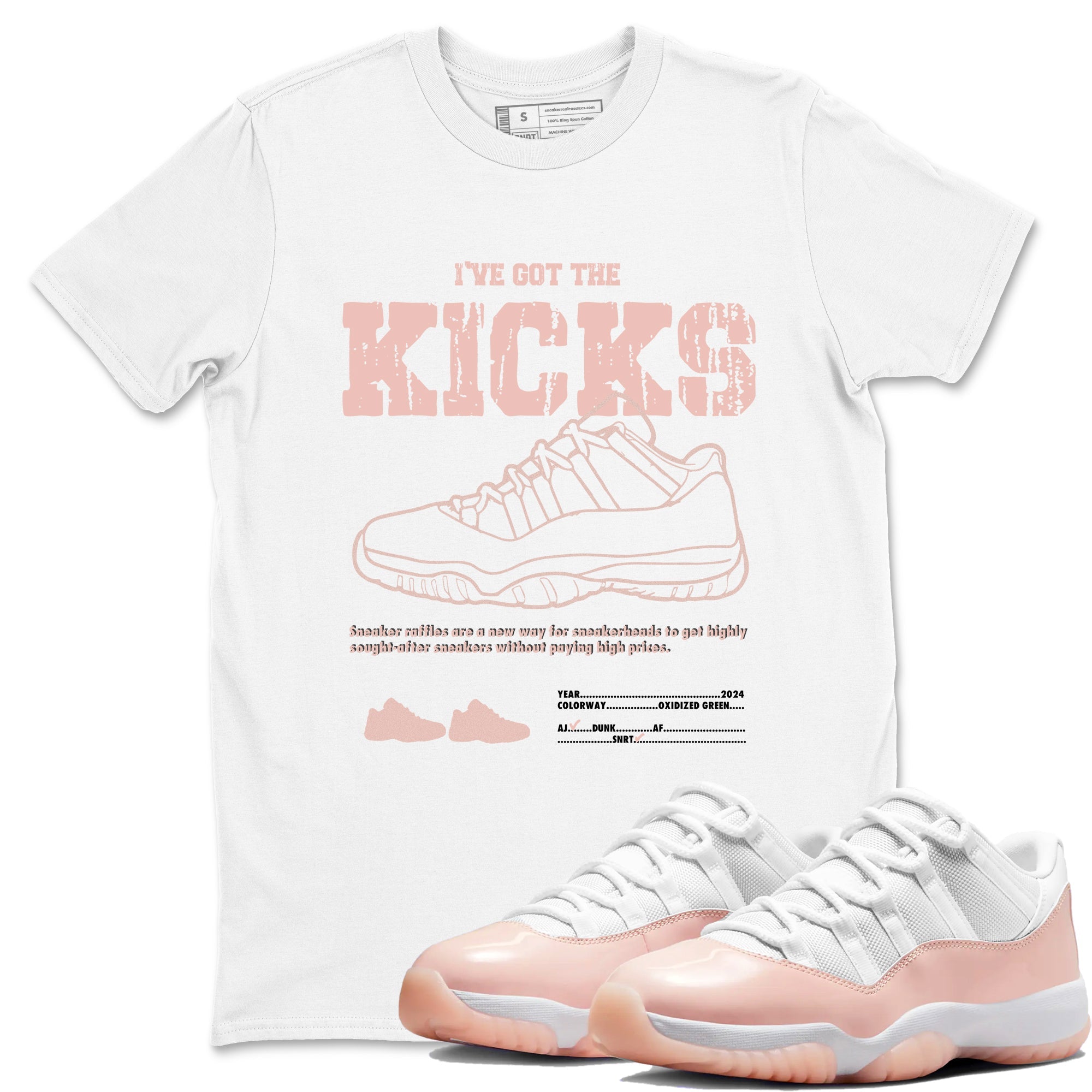 11s Legend Pink shirts to match jordans I've Got The Kicks sneaker match tees Air Jordan 11 Legend Pink SNRT Sneaker Tees streetwear brand White 1 unisex cotton tee