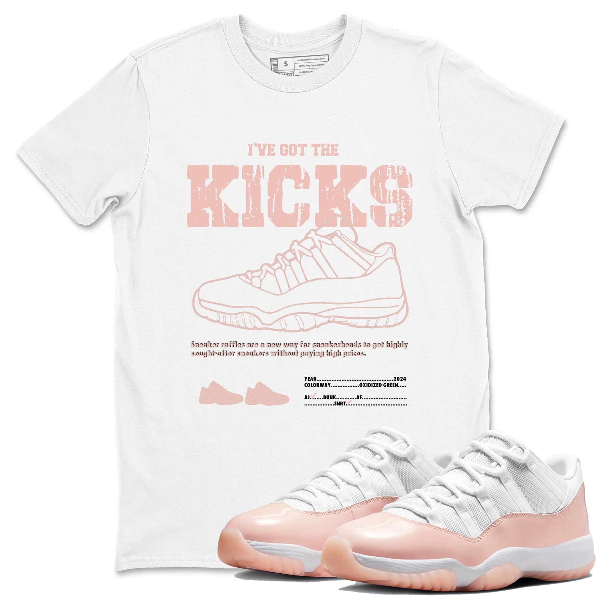 11s Legend Pink shirts to match jordans I've Got The Kicks sneaker match tees Air Jordan 11 Legend Pink SNRT Sneaker Tees streetwear brand White 1 unisex cotton tee