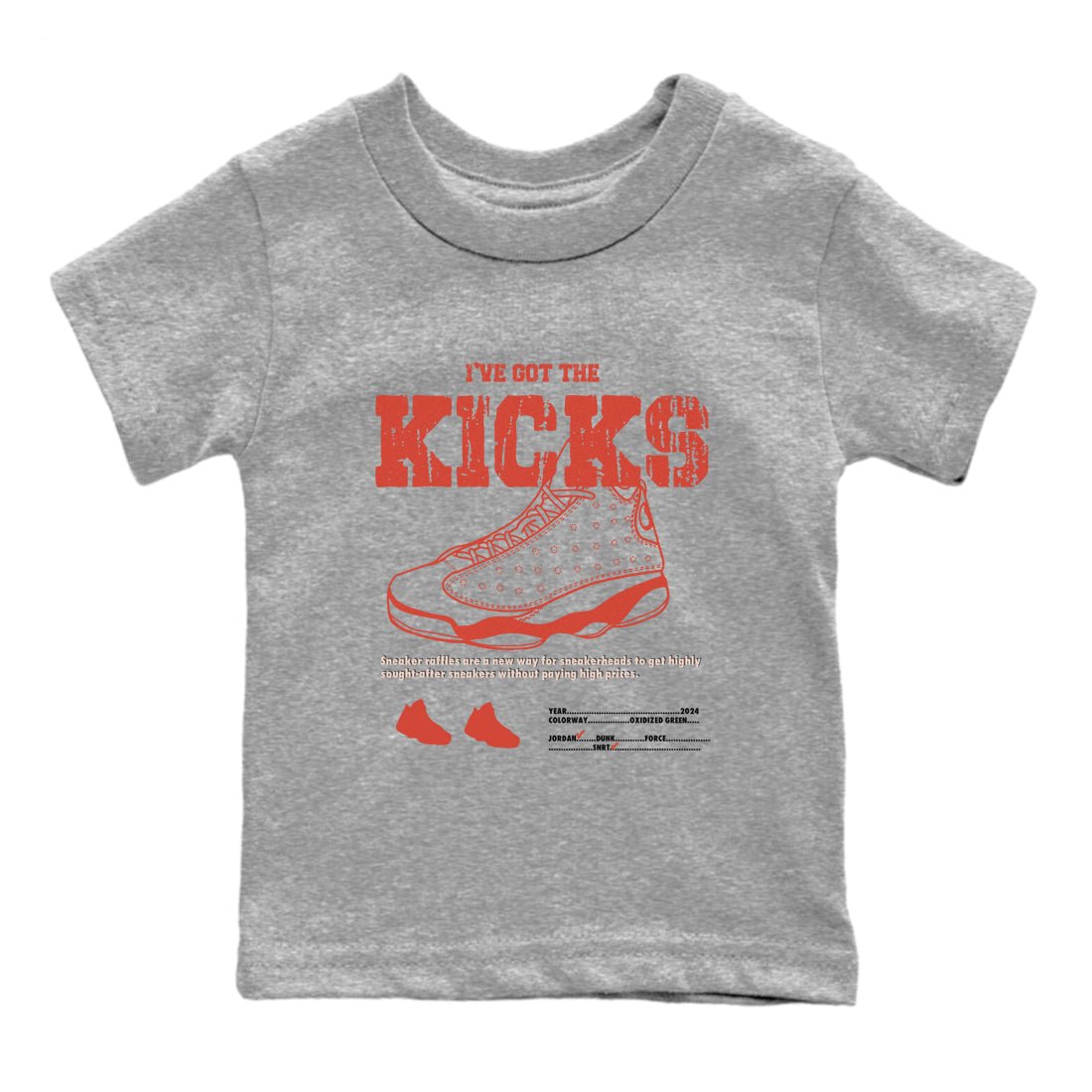 13s Dune Red shirts to match jordans I've Got The Kicks sneaker match tees Air Jordan 13 Dune Red SNRT Sneaker Tees streetwear brand Baby and Youth Heather Grey 2 cotton tee