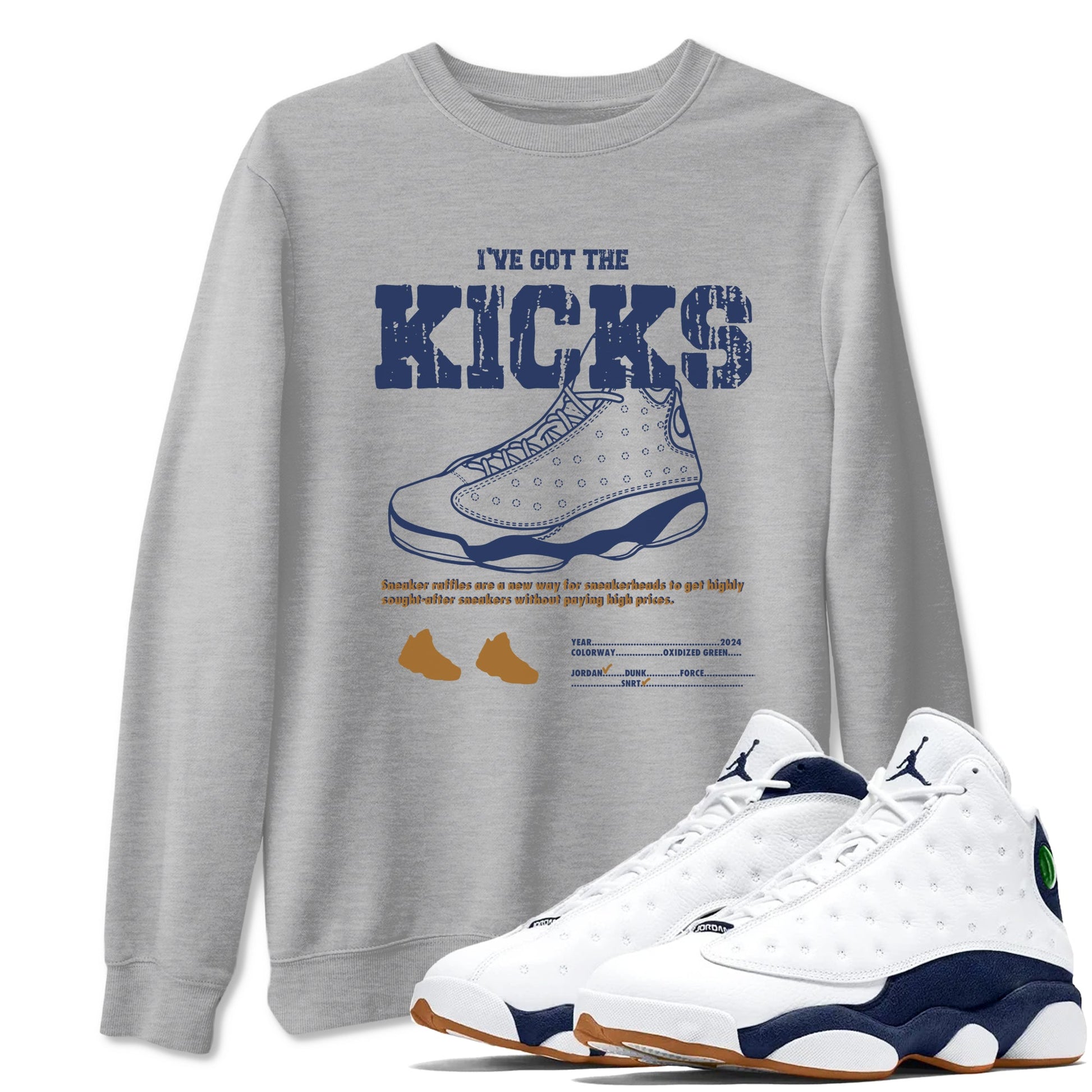 13s Midnight Navy shirts to match jordans I've Got The Kicks sneaker match tees Air Jordan 13 Midnight Navy match shoes to clothes SNRT Sneaker Tees unisex cotton Heather Grey 1 shirts