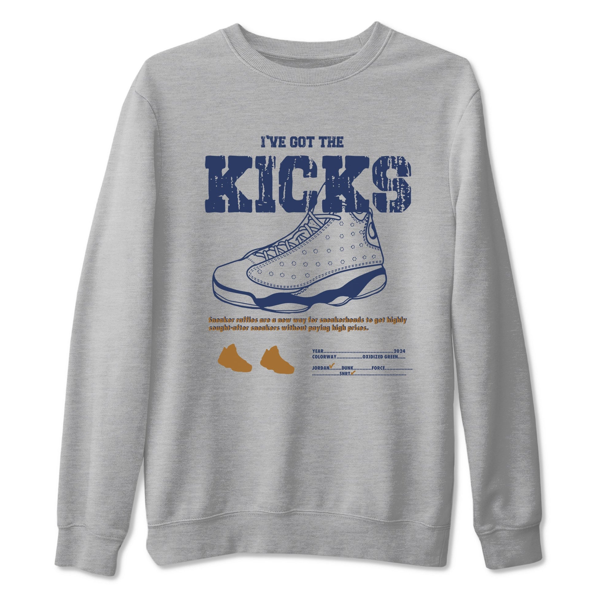 13s Midnight Navy shirts to match jordans I've Got The Kicks sneaker match tees Air Jordan 13 Midnight Navy match shoes to clothes SNRT Sneaker Tees unisex cotton Heather Grey 2 shirts