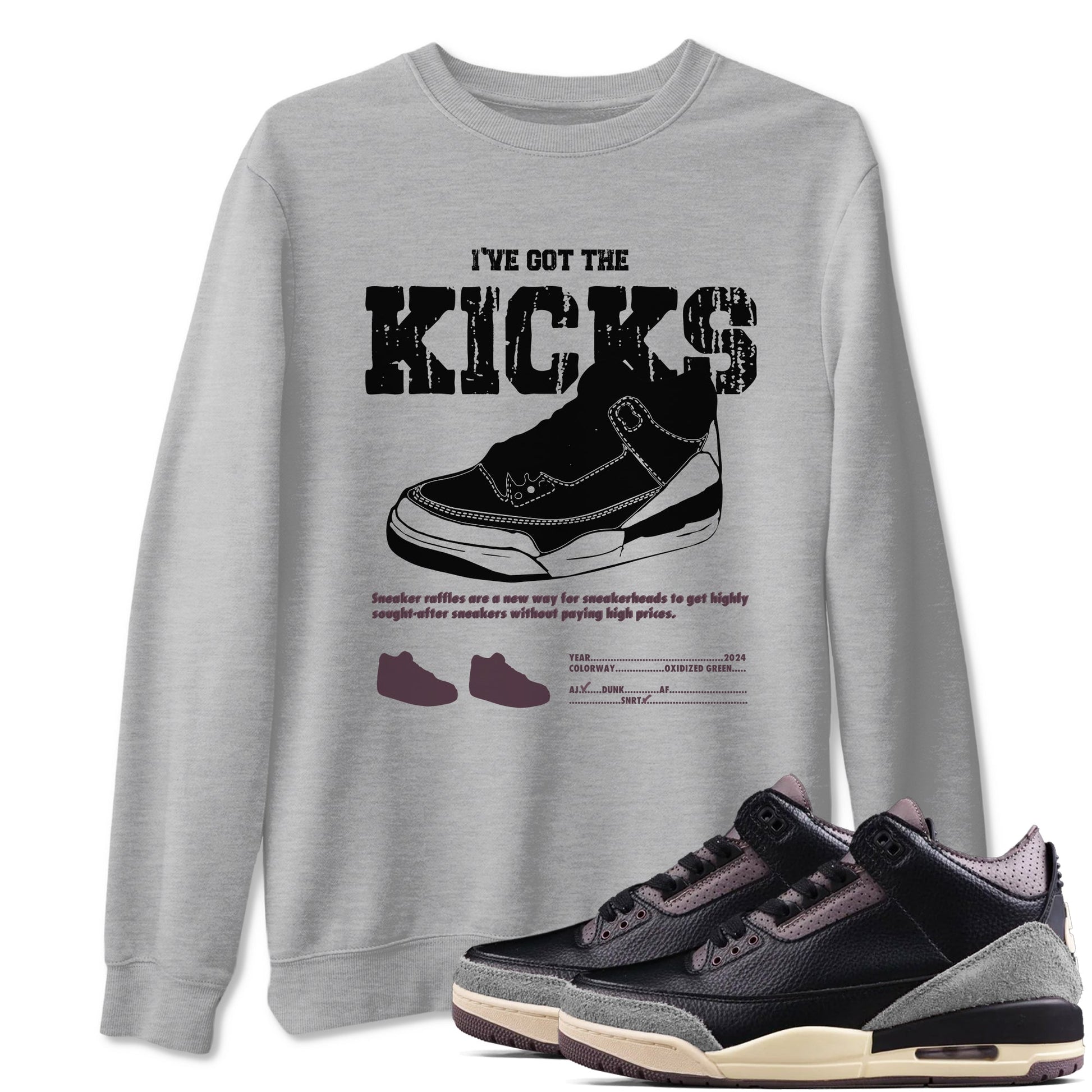 3s A Ma Maniere x Black shirts to match jordans I've Got The Kicks sneaker match tees Air Jordan 3 A Ma Maniere x Black SNRT Sneaker Tees streetwear brand Heather Grey 1 unisex cotton tee
