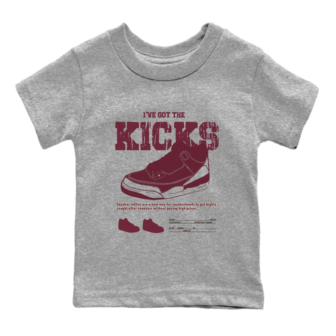 AJ3 A Ma Maniere x Burgundy Crush shirts to match jordans I've Got The Kicks sneaker match tees A Ma Maniére x Air Jordan 3 "Burgundy Crush" SNRT Sneaker Tees streetwear brand Baby and Youth Heather Grey 2 cotton tee