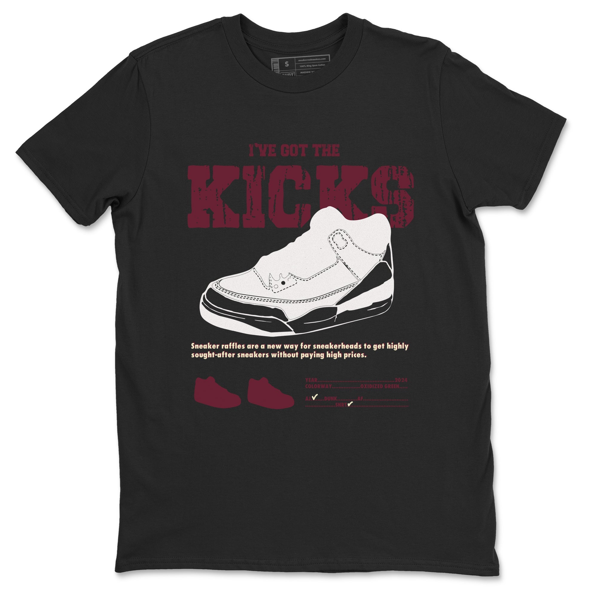 AJ3 A Ma Maniere x Burgundy Crush shirts to match jordans I've Got The Kicks sneaker match tees A Ma Maniére x Air Jordan 3 "Burgundy Crush" SNRT Sneaker Tees streetwear brand Black 2 unisex cotton tee