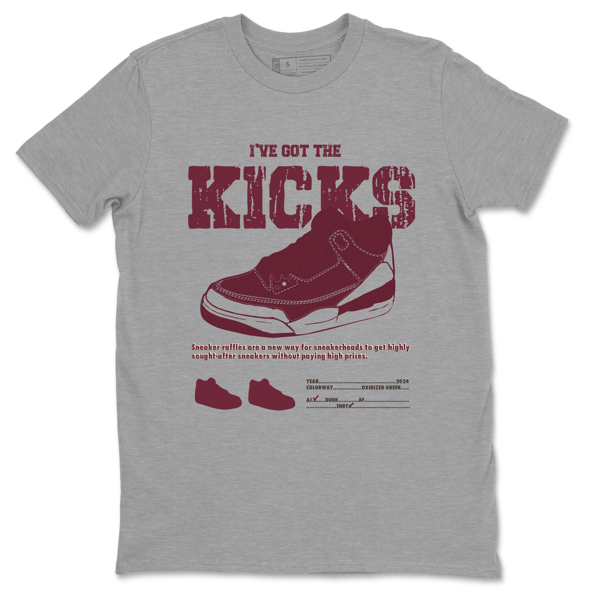 AJ3 A Ma Maniere x Burgundy Crush shirts to match jordans I've Got The Kicks sneaker match tees A Ma Maniére x Air Jordan 3 "Burgundy Crush" SNRT Sneaker Tees streetwear brand Heather Grey 2 unisex cotton tee