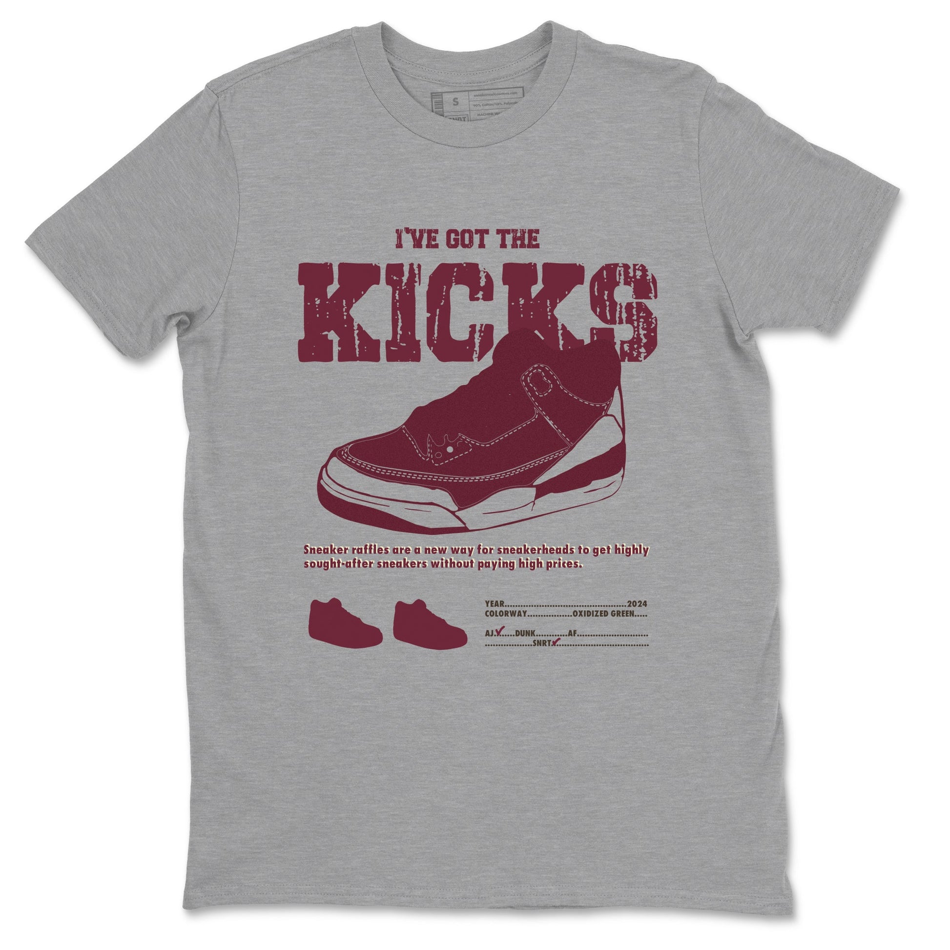AJ3 A Ma Maniere x Burgundy Crush shirts to match jordans I've Got The Kicks sneaker match tees A Ma Maniére x Air Jordan 3 "Burgundy Crush" SNRT Sneaker Tees streetwear brand Heather Grey 2 unisex cotton tee
