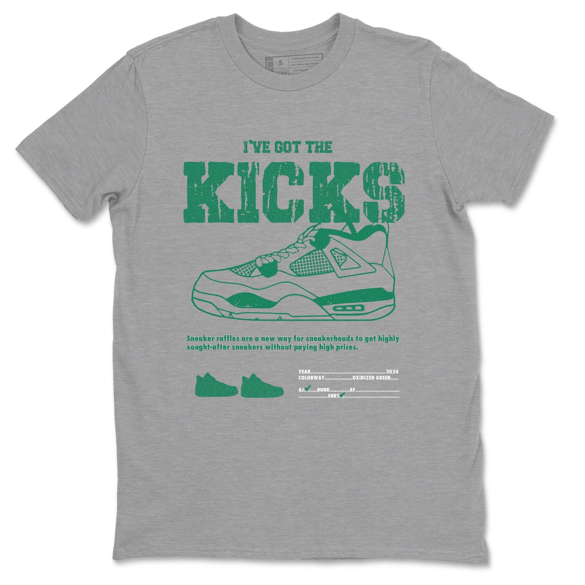 4s Oxidized Green shirts to match jordans I've Got The Kicks sneaker match tees Air Jordan 4 Oxidized Green SNRT Sneaker Tees streetwear brand Heather Grey 2 unisex cotton tee