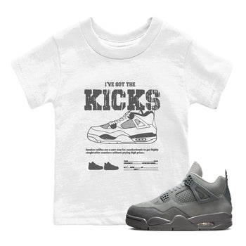 4s Wet Cement shirts to match jordans I've Got The Kicks sneaker match tees Air Jordan 4 SE Wet Cement SNRT Sneaker Release Tees Youth Baby White 1 crew neck shirts
