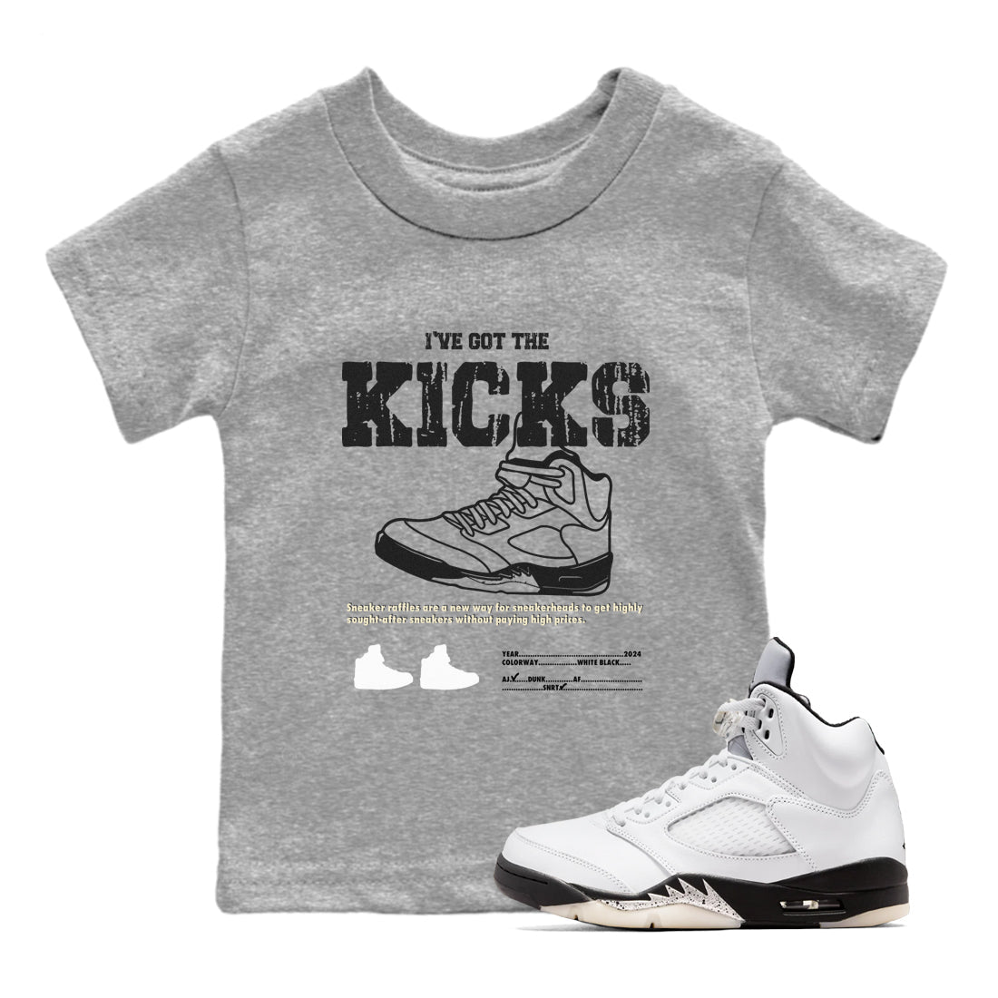 5s White Black shirts to match jordans I've Got The Kicks sneaker match tees Air Jordan 5 Retro White Black match shoes to clothes SNRT Sneaker Tees Youth Baby Heather Grey 1 tee