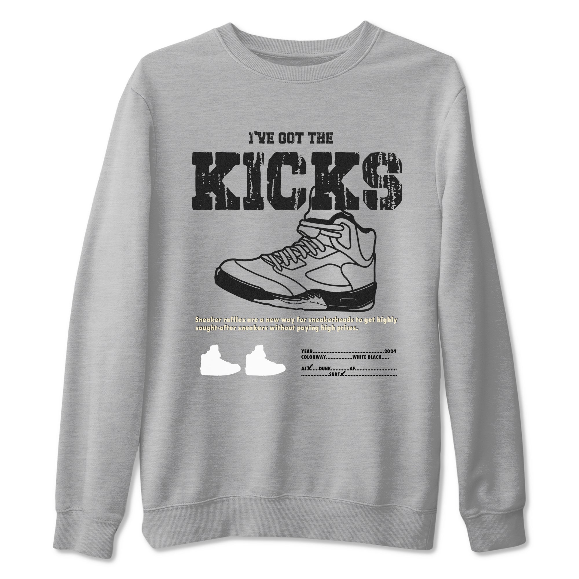 5s White Black shirts to match jordans I've Got The Kicks sneaker match tees Air Jordan 5 Retro White Black match shoes to clothes SNRT Sneaker Tees unisex cotton Heather Grey 2 shirts