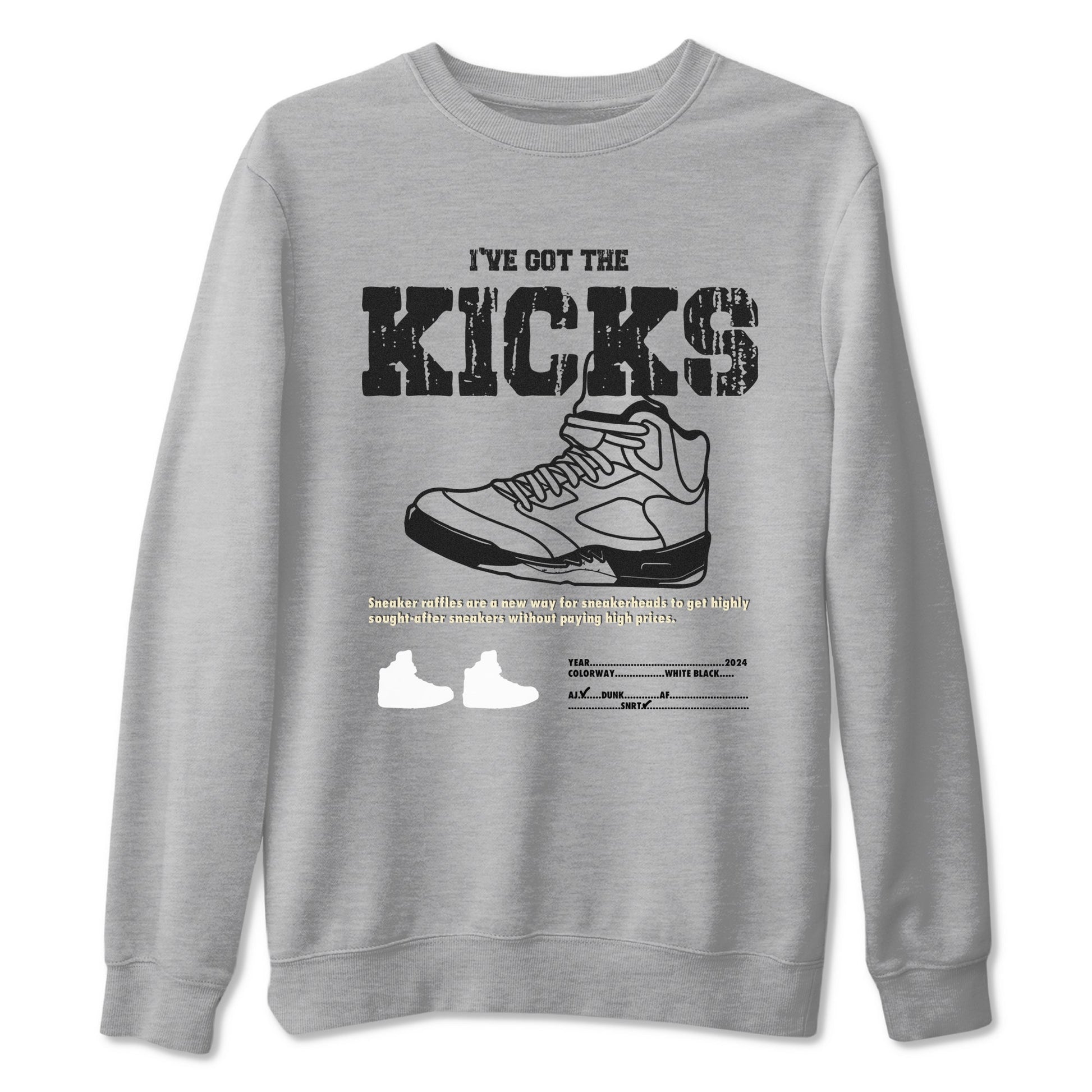 5s White Black shirts to match jordans I've Got The Kicks sneaker match tees Air Jordan 5 Retro White Black match shoes to clothes SNRT Sneaker Tees unisex cotton Heather Grey 2 shirts