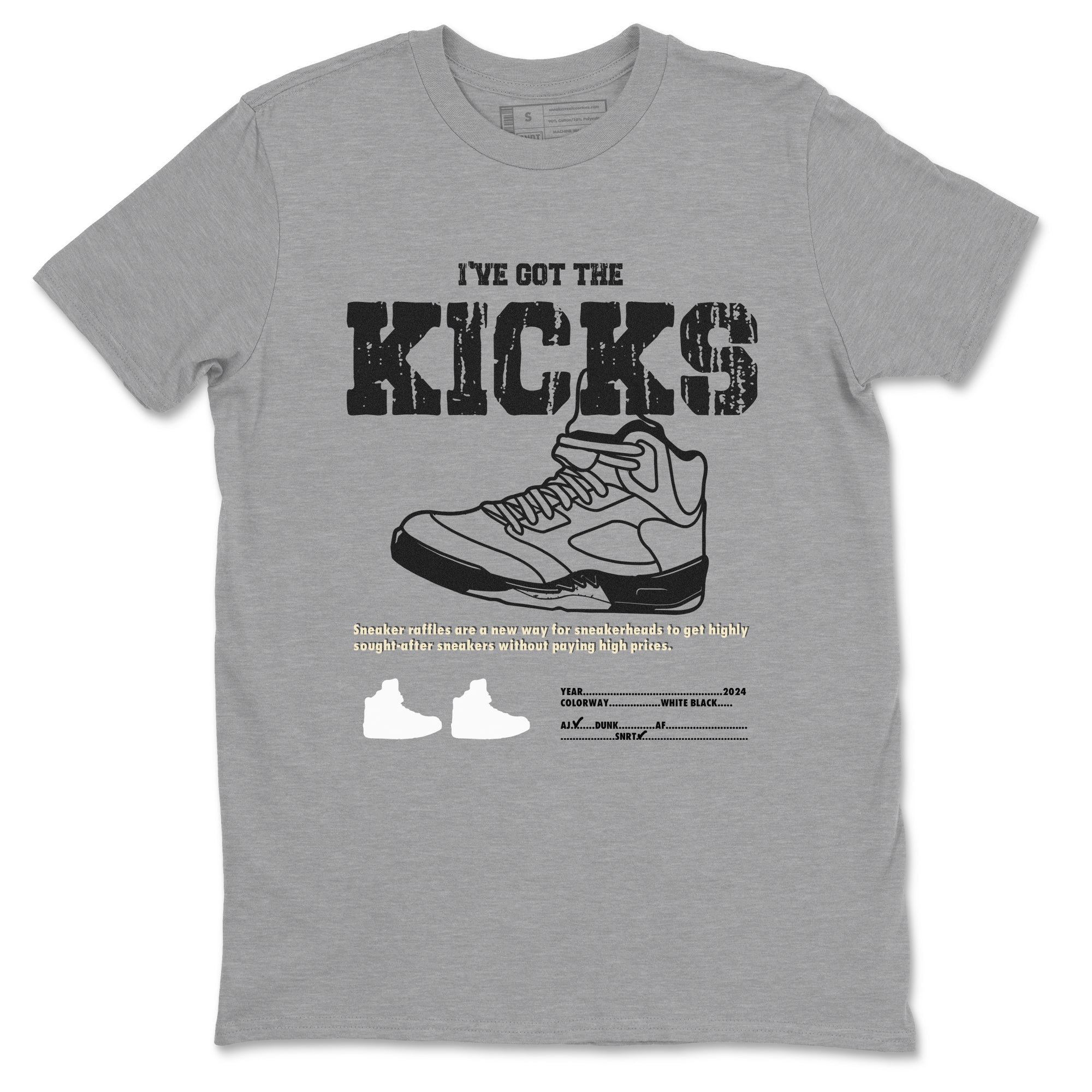 5s White Black shirts to match jordans I've Got The Kicks sneaker match tees Air Jordan 5 Retro White Black match shoes to clothes SNRT Sneaker Tees unisex cotton Heather Grey 2 shirts