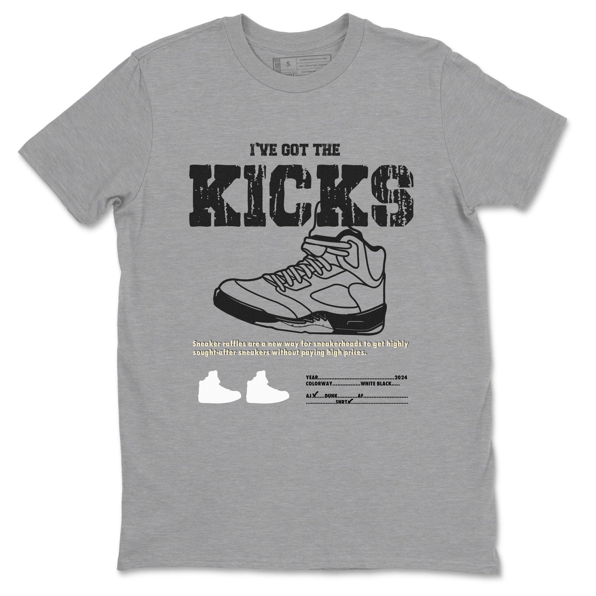 5s White Black shirts to match jordans I've Got The Kicks sneaker match tees Air Jordan 5 Retro White Black match shoes to clothes SNRT Sneaker Tees unisex cotton Heather Grey 2 shirts