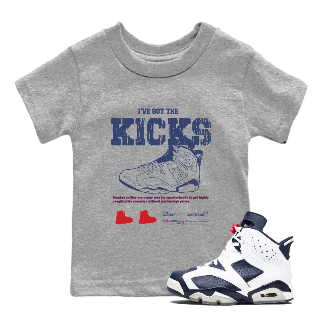 6s Olympic shirts to match jordans I've Got The Kicks sneaker match tees Air Jordan 6 Olympic SNRT Sneaker Tees streetwear brand Baby and Youth Heather Grey 1 cotton tee