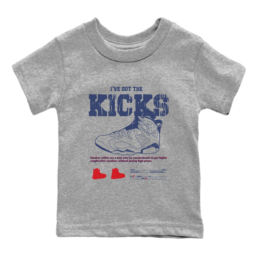 6s Olympic shirts to match jordans I've Got The Kicks sneaker match tees Air Jordan 6 Olympic SNRT Sneaker Tees streetwear brand Baby and Youth Heather Grey 2 cotton tee