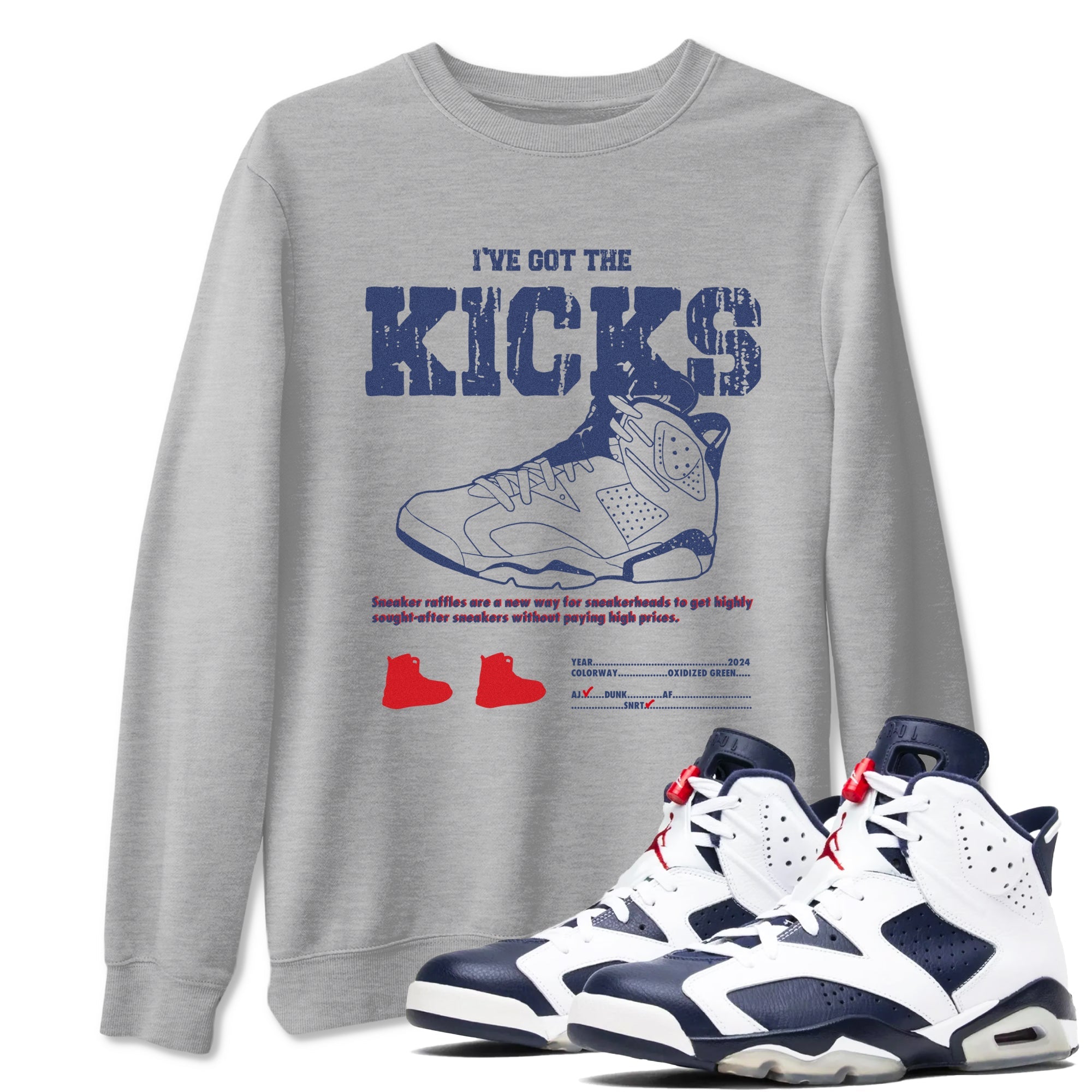 6s Olympic shirts to match jordans I've Got The Kicks sneaker match tees Air Jordan 6 Olympic SNRT Sneaker Tees streetwear brand Heather Grey 1 unisex cotton tee