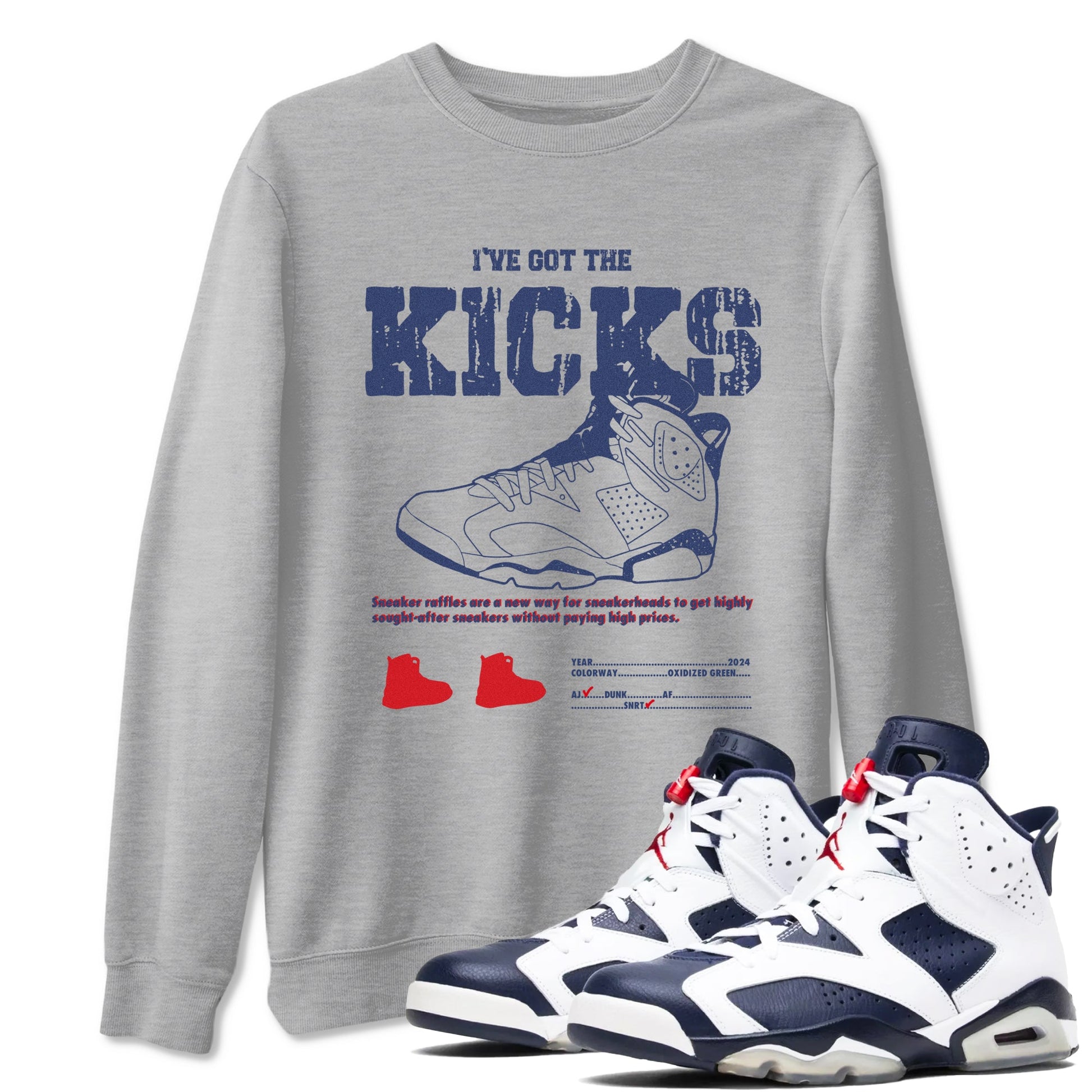 6s Olympic shirts to match jordans I've Got The Kicks sneaker match tees Air Jordan 6 Olympic SNRT Sneaker Tees streetwear brand Heather Grey 1 unisex cotton tee