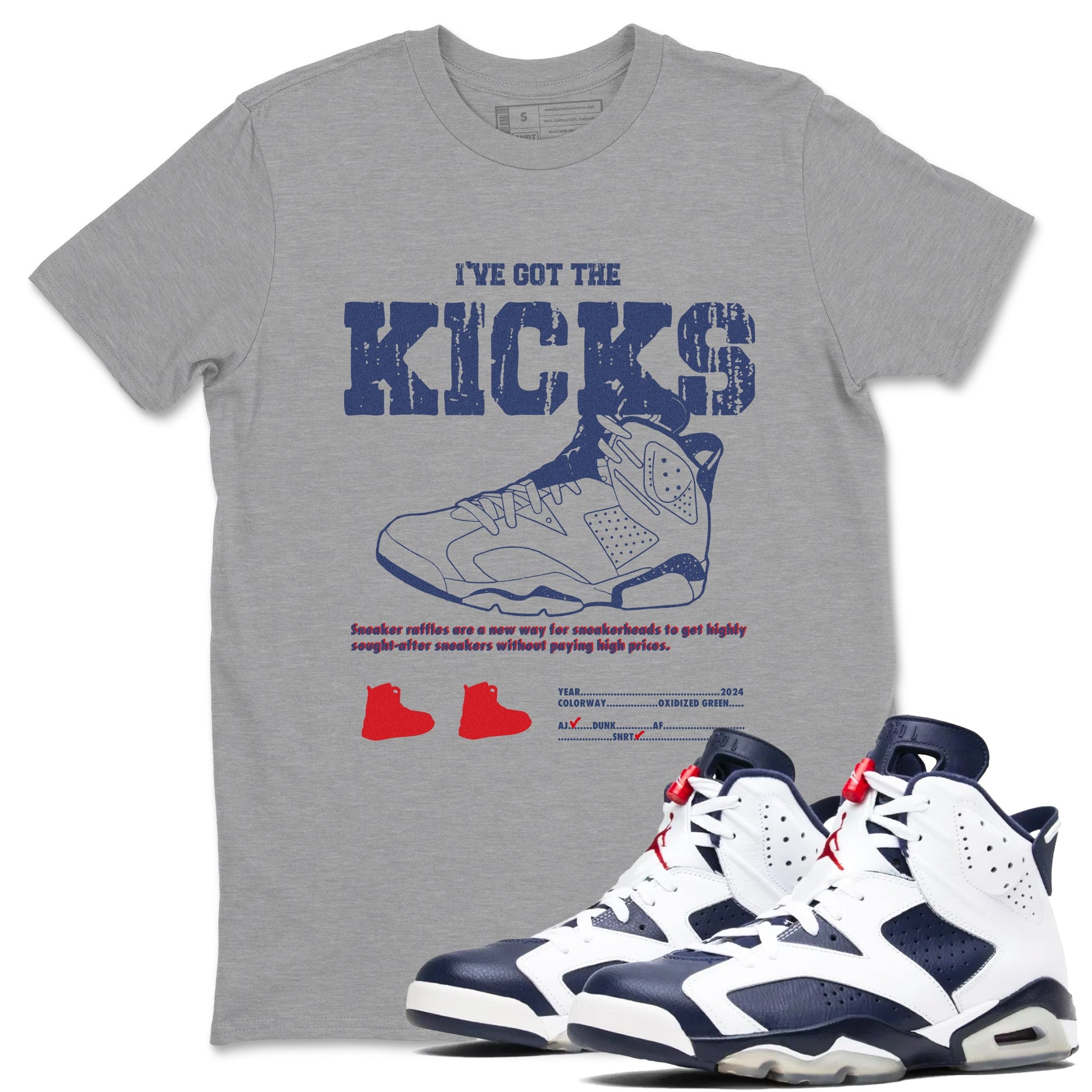 6s Olympic shirts to match jordans I've Got The Kicks sneaker match tees Air Jordan 6 Olympic SNRT Sneaker Tees streetwear brand Heather Grey 1 unisex cotton tee