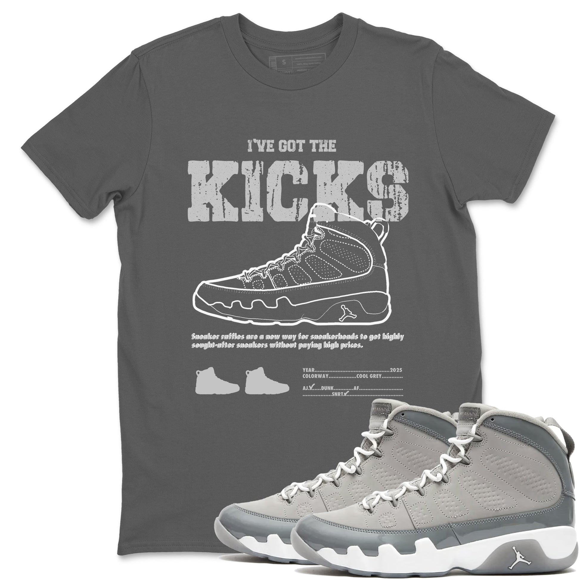 9s Cool Grey shirts to match jordans I've The Got The Kicks sneaker match tees Air Jordan 9 Retro Cool Grey match shoes to clothes SNRT Sneaker Tees unisex cotton Cool Grey 1 shirts