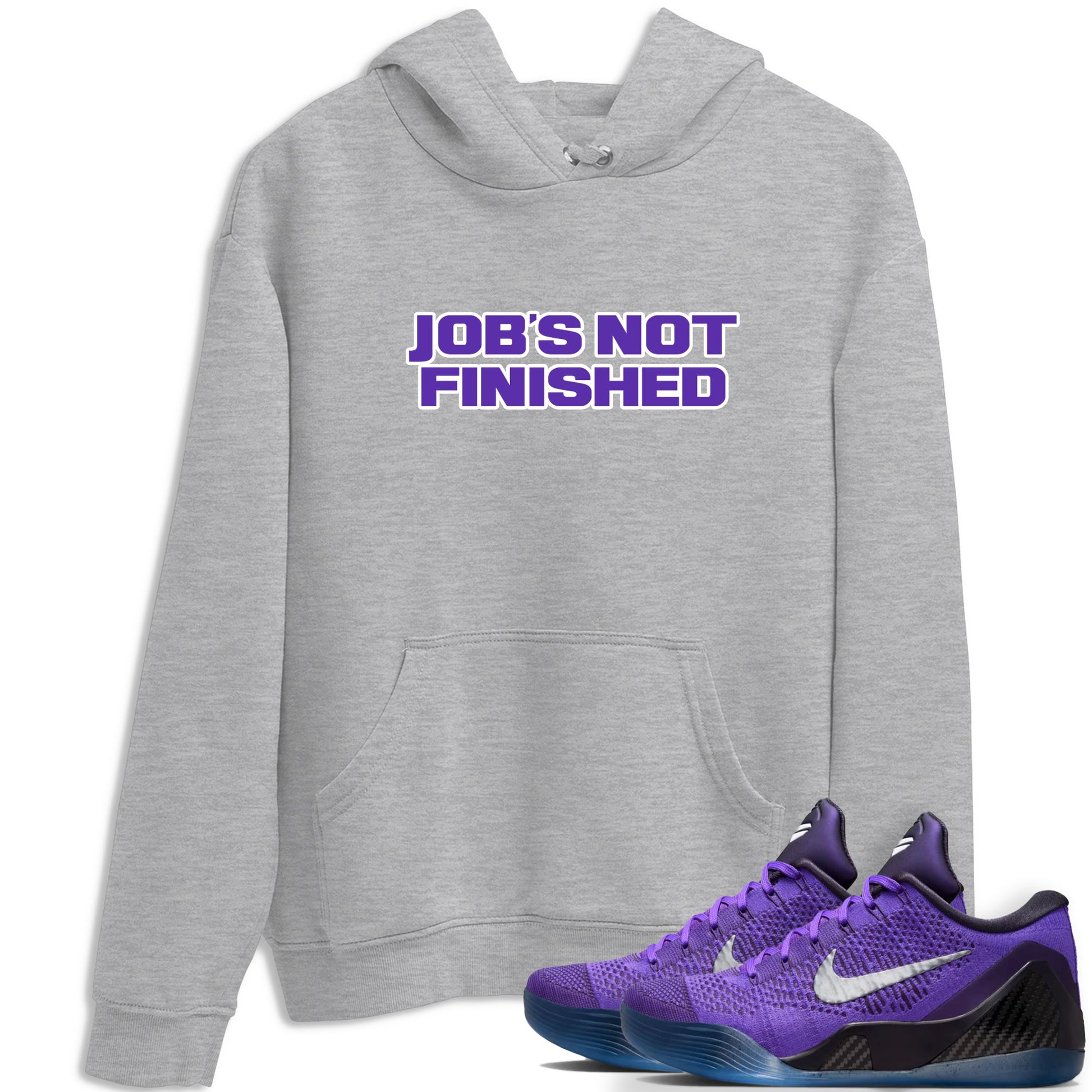 Sneaker Threads – Sneaker Tees To Match Nike KB 9 Hyper Grape – Job's Not Finished Graphic Tee Heather Grey 1. Perfect for Jordan releases 2025 colorways. Perfect for purple basketball sneaker releases and legacy-inspired colorways for 2025 hoopers.
