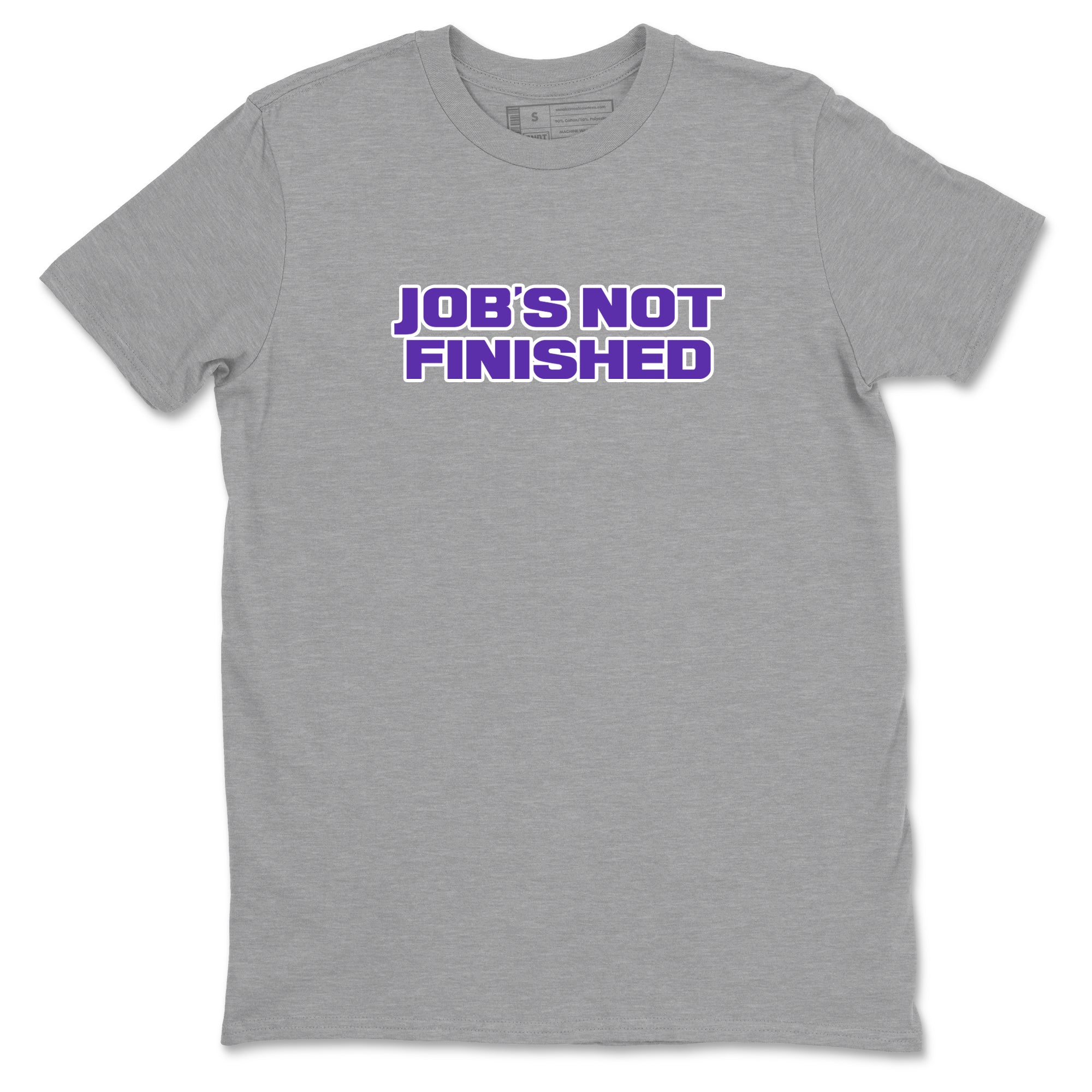 Sneaker Threads – Sneaker Tees To Match Nike KB 9 Hyper Grape – Job's Not Finished Graphic Tee Heather Grey 2. Perfect for Jordan releases 2025 colorways. Perfect for purple basketball sneaker releases and legacy-inspired colorways for 2025 hoopers.
