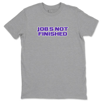 Sneaker Threads – Sneaker Tees To Match Nike KB 9 Hyper Grape – Job's Not Finished Graphic Tee Heather Grey 2. Perfect for Jordan releases 2025 colorways. Perfect for purple basketball sneaker releases and legacy-inspired colorways for 2025 hoopers.