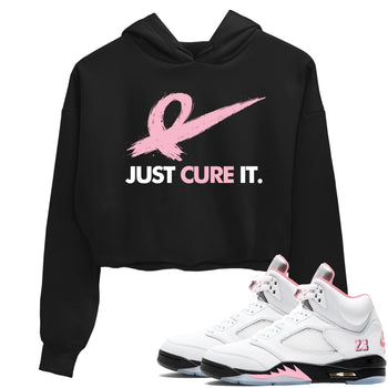 Sneaker Threads Sneaker Tees To Match Air Jordan 5 Medium Soft Pink Just Cure It Crop Tee Black 1. Perfect for Jordan releases 2025 colorways. breast cancer awareness.