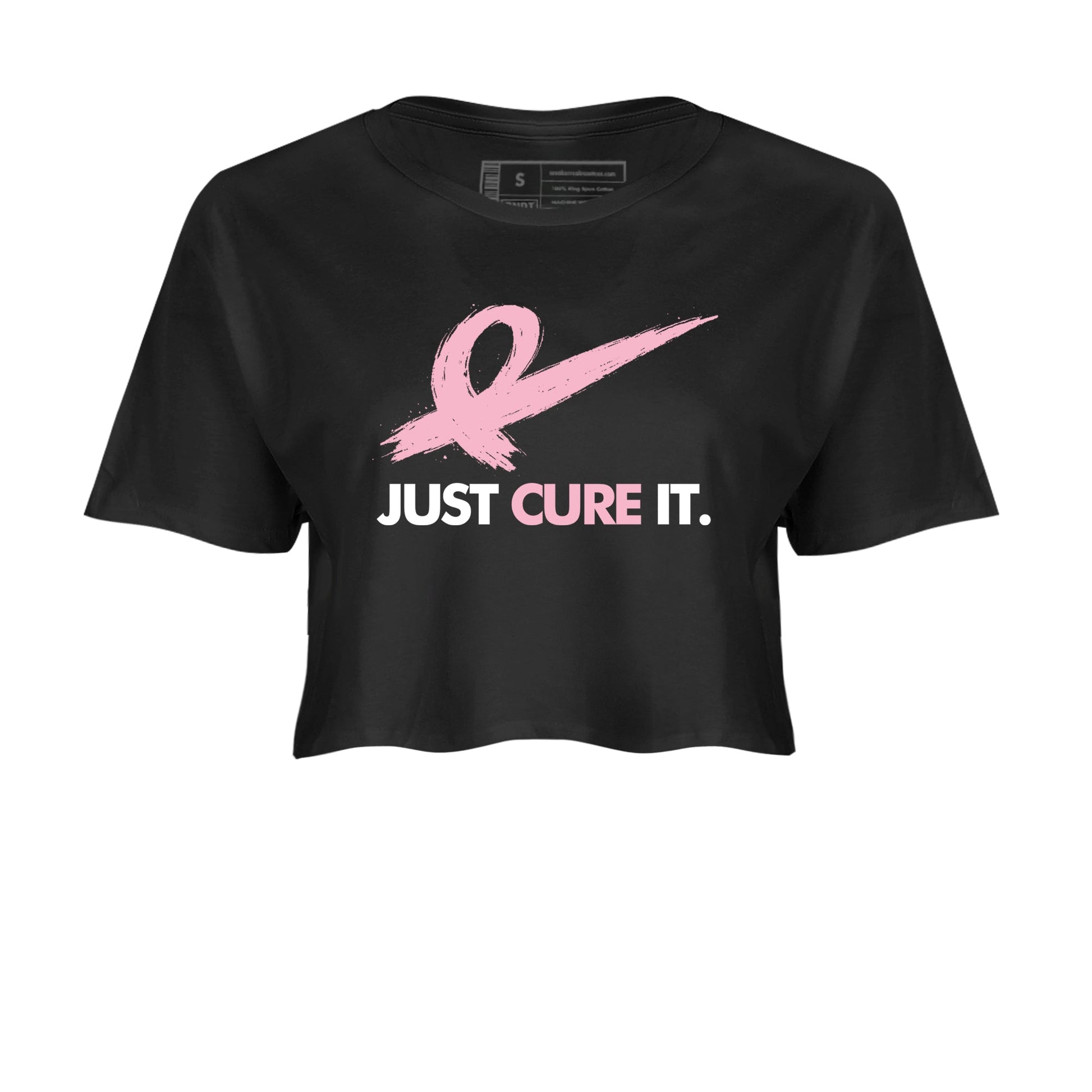 Sneaker Threads Sneaker Tees To Match Air Jordan 5 Medium Soft Pink Just Cure It Crop Tee Black 2. Perfect for Jordan releases 2025 colorways. breast cancer awareness.
