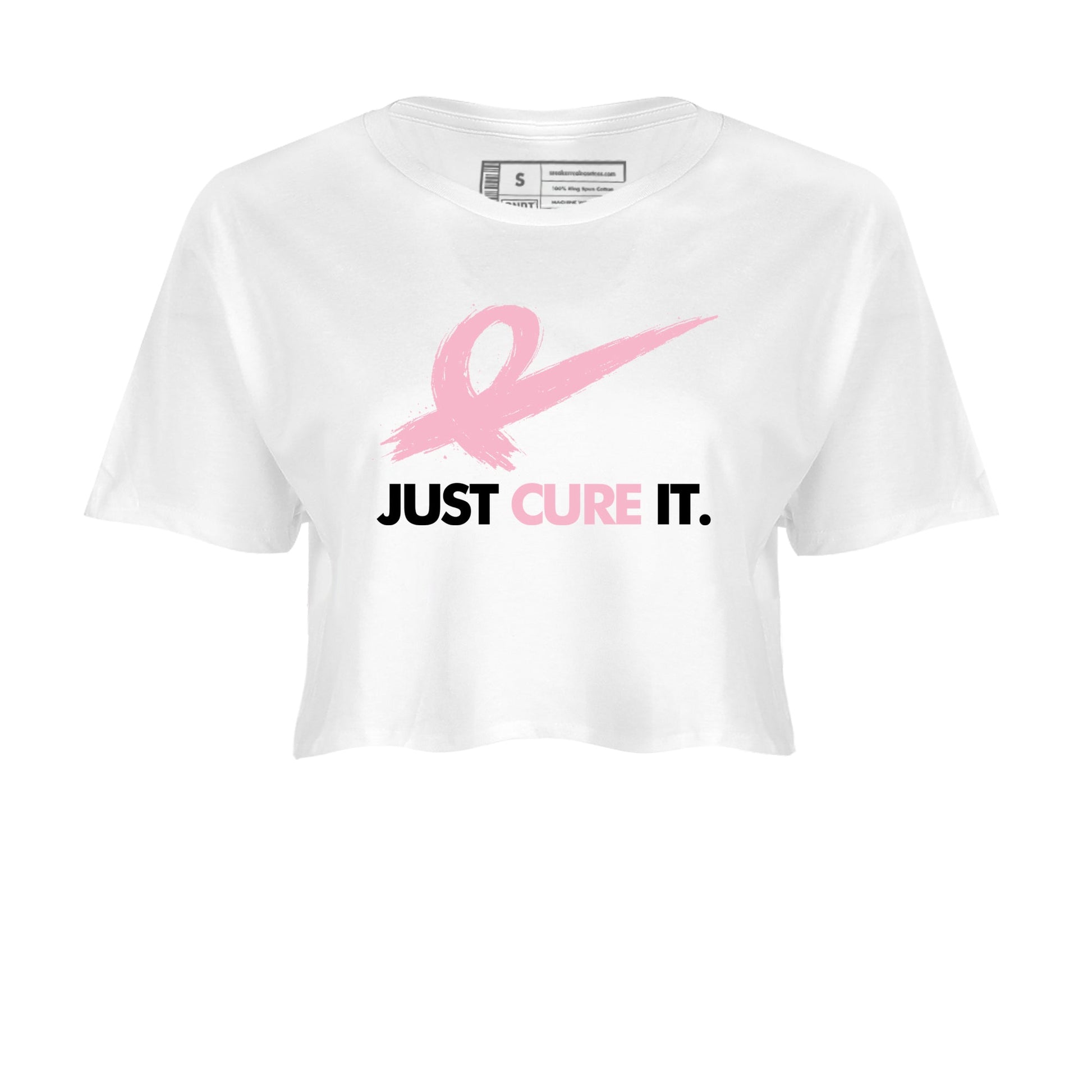 Sneaker Threads Sneaker Tees To Match Air Jordan 5 Medium Soft Pink Just Cure It Crop Tee White 2. Perfect for Jordan releases 2025 colorways. breast cancer awareness.