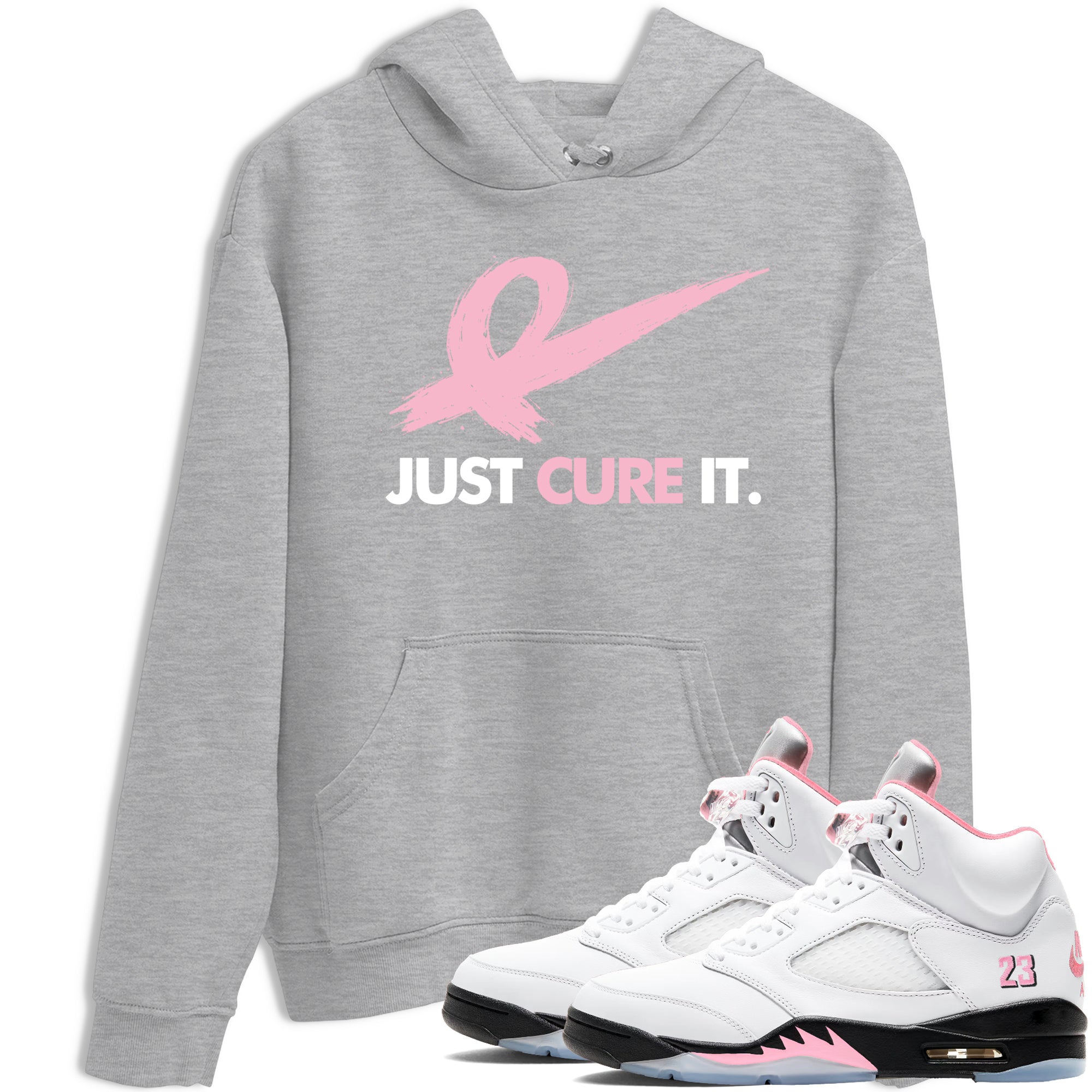 Sneaker Threads Sneaker Tees To Match Air Jordan 5 Medium Soft Pink Just Cure It Graphic Tee Heather Grey 1. Perfect for Jordan releases 2025 colorways. breast cancer awareness.