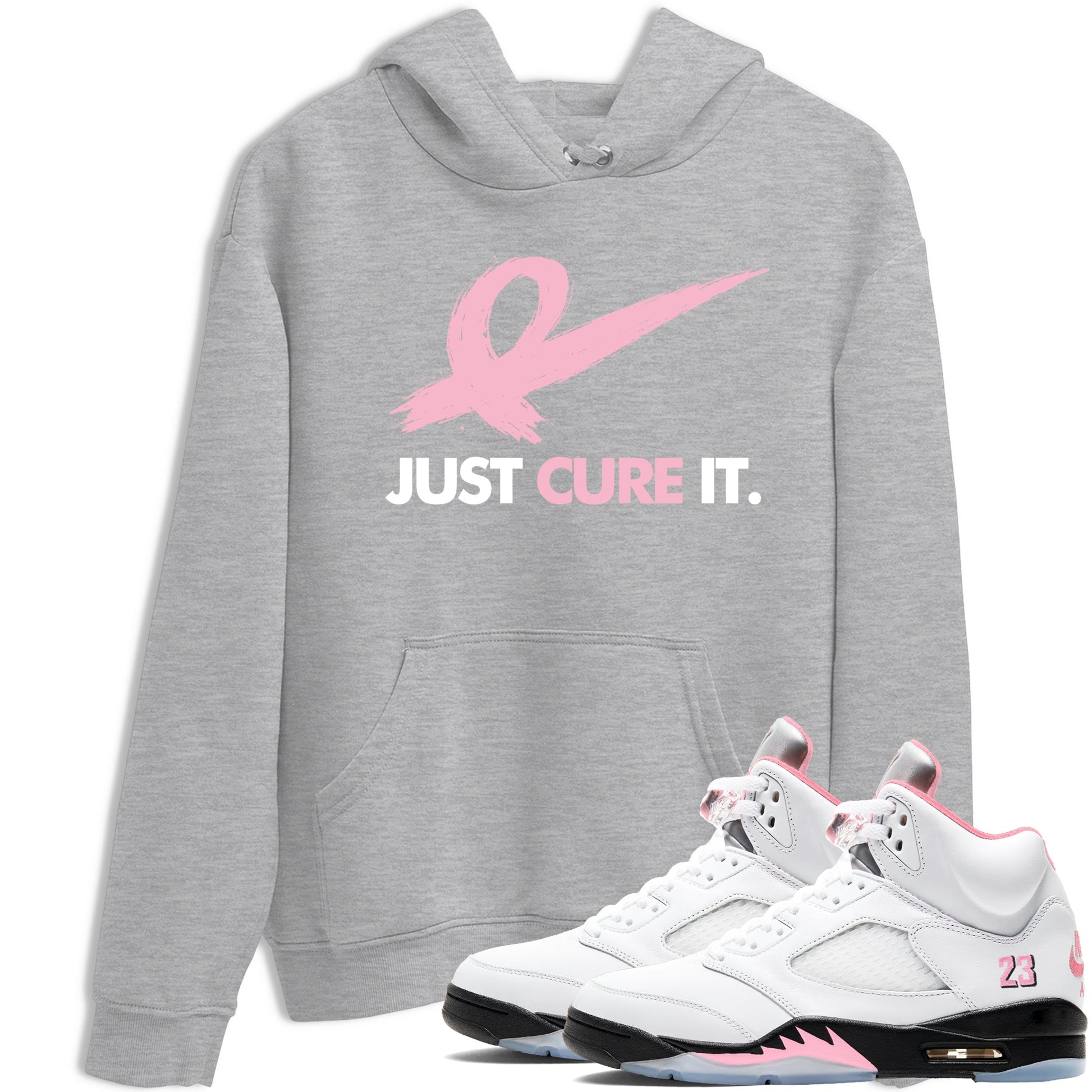 Sneaker Threads Sneaker Tees To Match Air Jordan 5 Medium Soft Pink Just Cure It Graphic Tee Heather Grey 1. Perfect for Jordan releases 2025 colorways. breast cancer awareness.