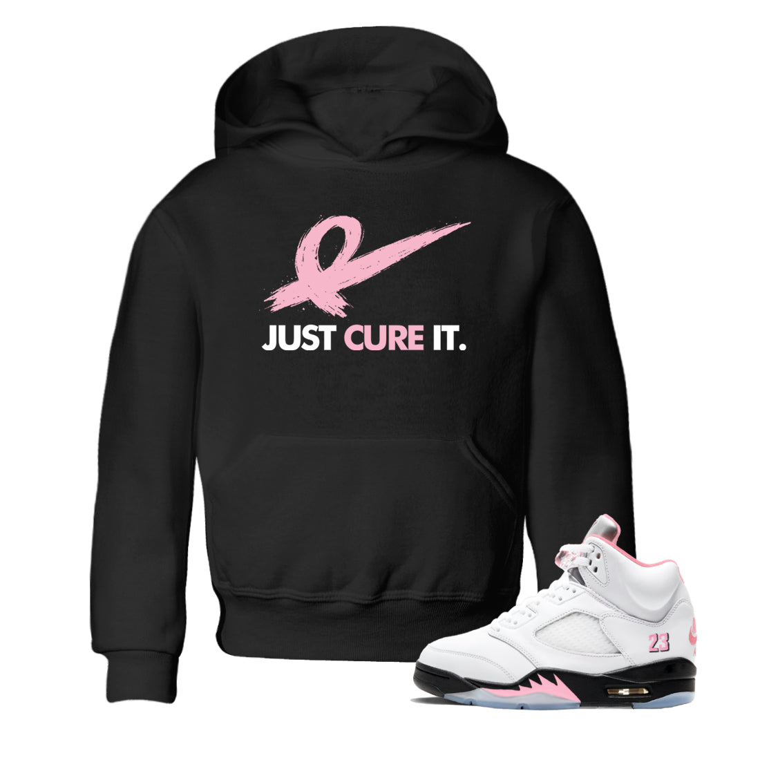 Sneaker Threads Sneaker Tees To Match Air Jordan 5 Medium Soft Pink Just Cure It Youth Graphic Tee Black 1. Perfect for Jordan releases 2025 colorways. breast cancer awareness.