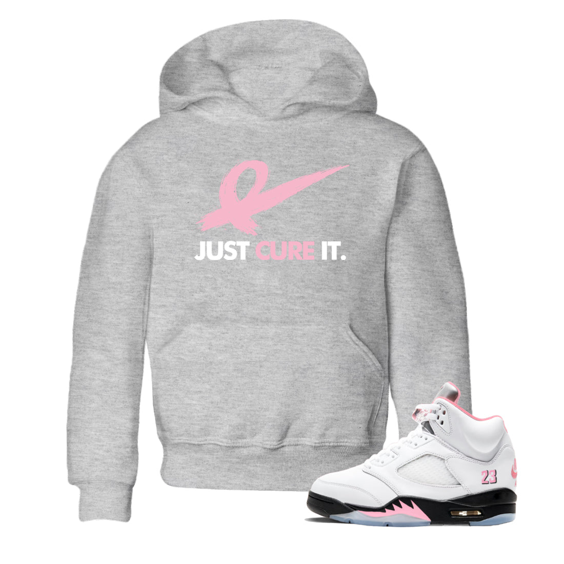 Sneaker Threads Sneaker Tees To Match Air Jordan 5 Medium Soft Pink Just Cure It Youth Graphic Tee Heather Grey 1. Perfect for Jordan releases 2025 colorways. breast cancer awareness.