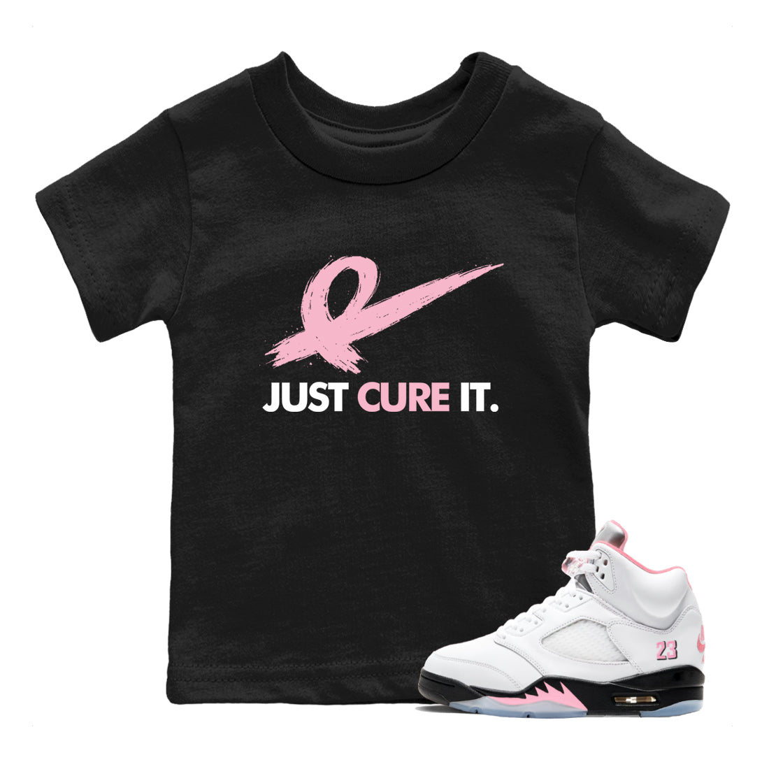 Sneaker Threads Sneaker Tees To Match Air Jordan 5 Medium Soft Pink Just Cure It Youth Graphic Tee Black 1. Perfect for Jordan releases 2025 colorways. breast cancer awareness.