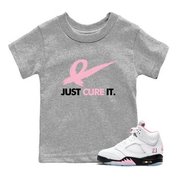 Sneaker Threads Sneaker Tees To Match Air Jordan 5 Medium Soft Pink Just Cure It Youth Graphic Tee Heather Grey 1. Perfect for Jordan releases 2025 colorways. breast cancer awareness.
