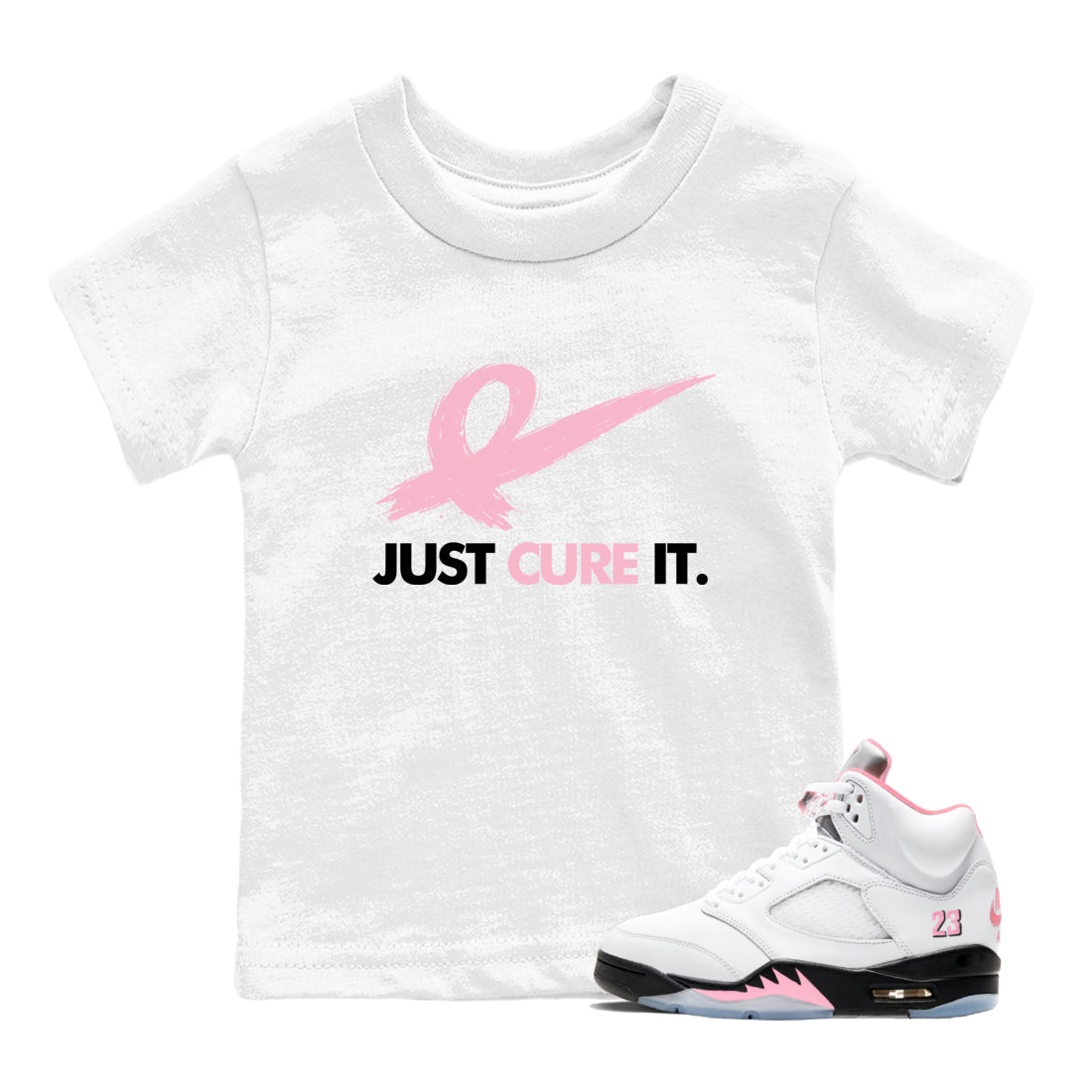 Sneaker Threads Sneaker Tees To Match Air Jordan 5 Medium Soft Pink Just Cure It Youth Graphic Tee White 1. Perfect for Jordan releases 2025 colorways. breast cancer awareness.