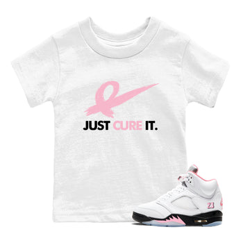 Sneaker Threads Sneaker Tees To Match Air Jordan 5 Medium Soft Pink Just Cure It Youth Graphic Tee White 1. Perfect for Jordan releases 2025 colorways. breast cancer awareness.